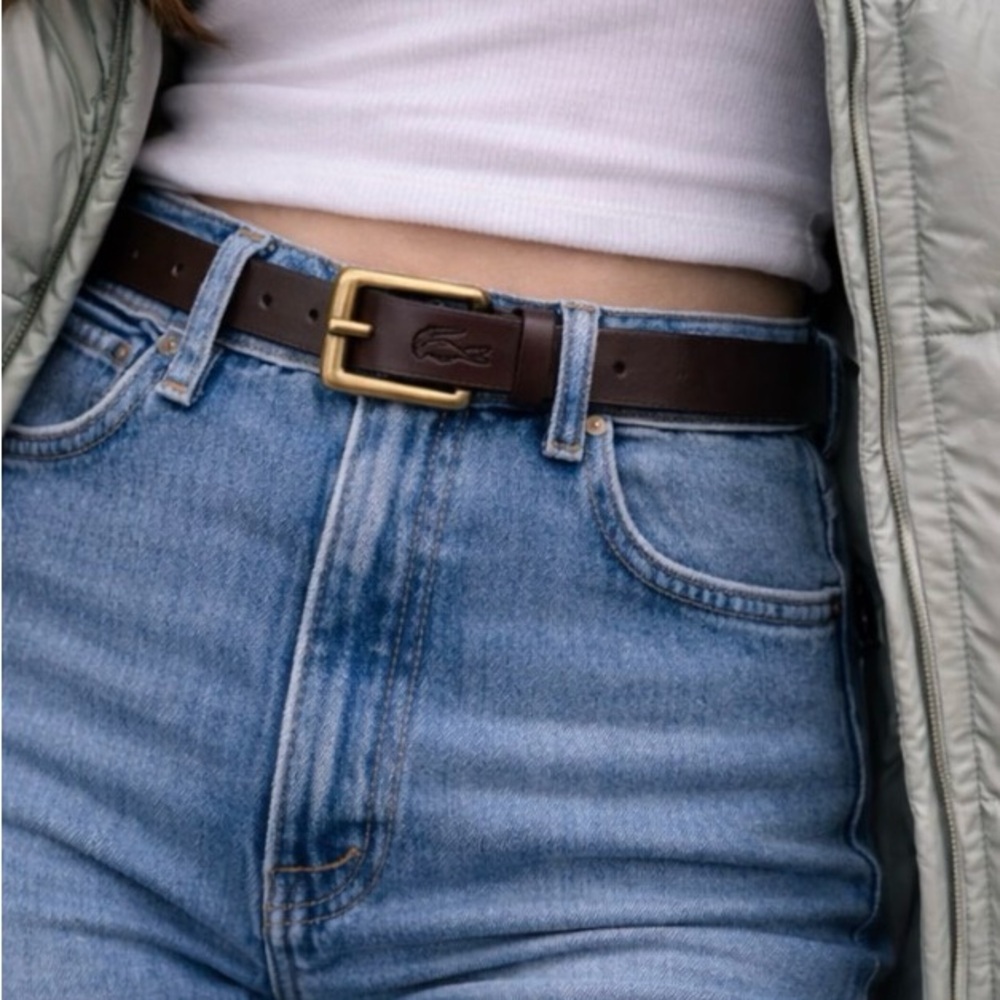 Lacoste Brown Leather Belt with Gold Buckle
